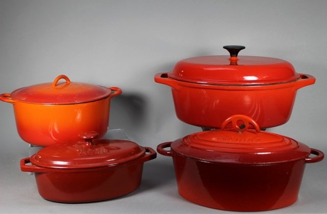 Collection of Four Enameled Cast Iron Lidded Dishes (1 of 10)