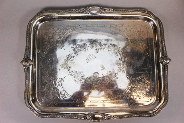 Ornate 19th Century English Etched Silverplate Tray (1 of 4)