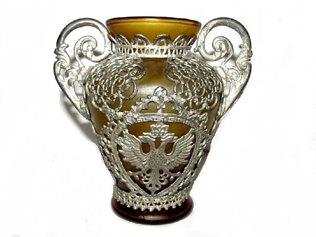European Art Glass Vase With Soft Metal Overlay (1 of 6)