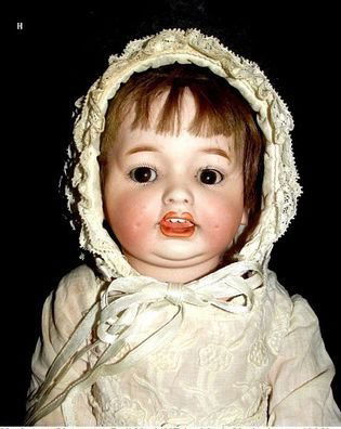 Morimura Brothers Japan Bisque Baby Doll: Morimura Character doll mark MB inside a circle Japan Ca. 1900's Bisque head with a great facial expression, dimples and double chin, composition jointed body, sleep eye's, open mouth with four teeth,