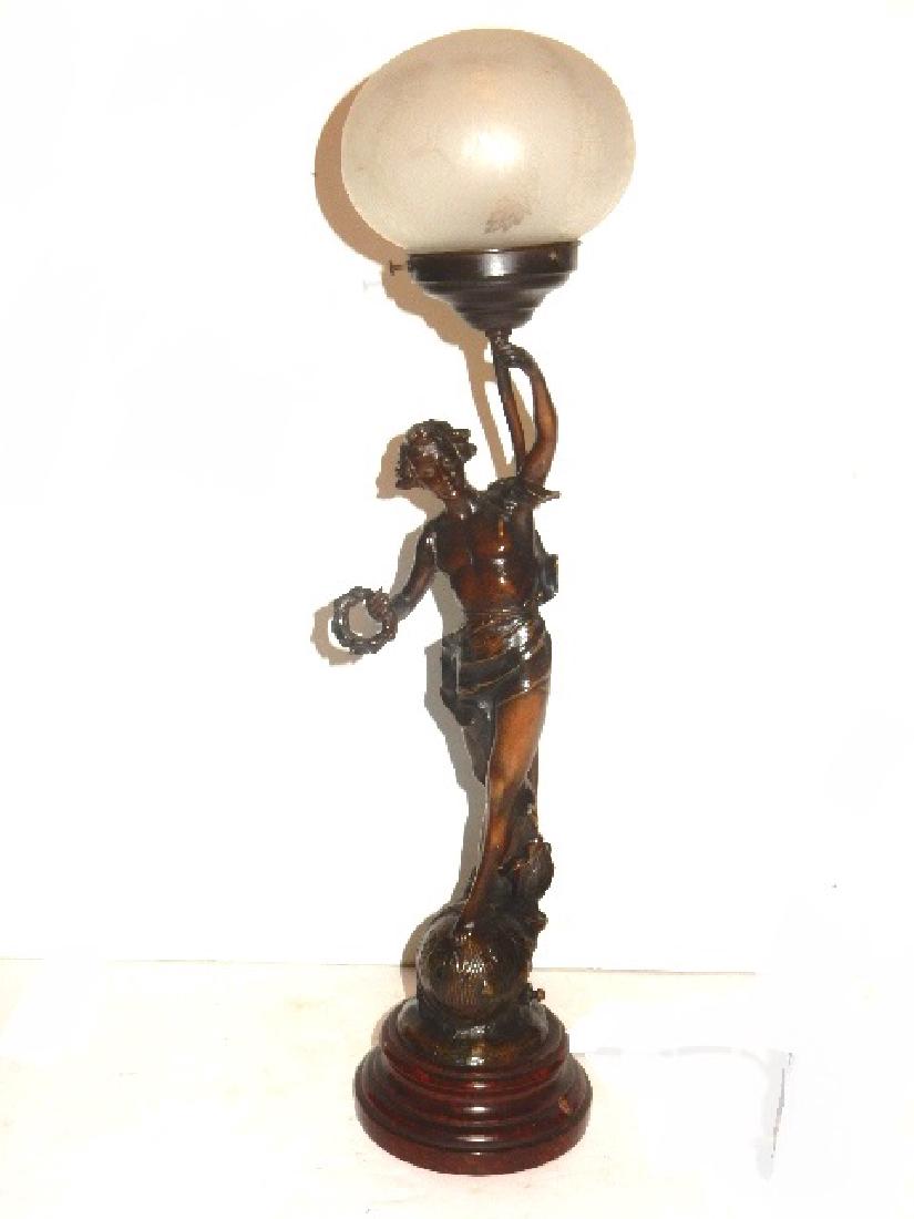 French Art Nouveau Lady Figural Spelter Lamp (1 of 9)