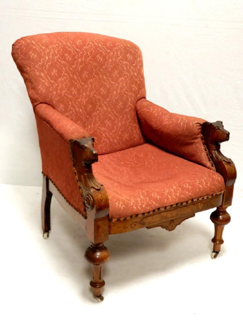 Victorian Walnut Carved Dog Head Armchair (1 of 6)