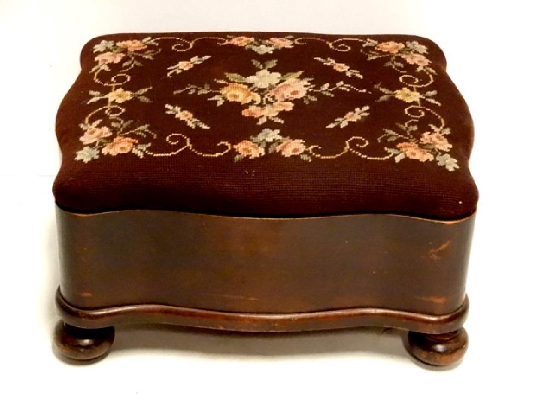 Empire Mahogany Needlepoint Footstool 1860's (1 of 4)