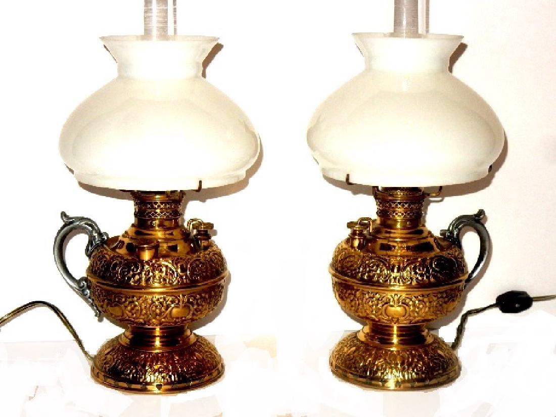 Pair Victorian Brass Oil Lamps By Miller Co. (1 of 8)