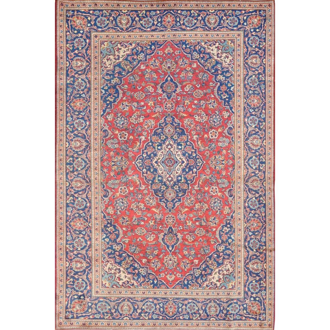 Mansour Original Handmade Persian Kashan Rug: A genuine handwoven Kashan rug from Central Iran. The classic Persian design with rich colors and a beautiful central medallion design. 100% fine natural Persian wool on cotton foundation.