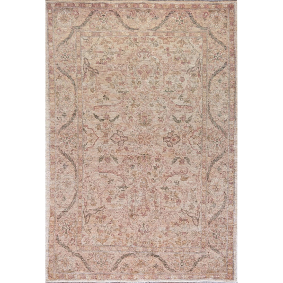 Mansour Handwoven Agra Rug - 6'3" X 9': Made in Pakistan and timeless in both it's beautiful coloration as well as it's unique design, this high quality Agra radiates sophistication and elegance. 100% natural wool pile. Brand new.
