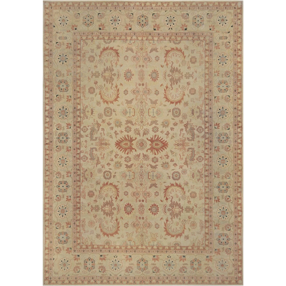 Mansour Handwoven Agra Rug: Genuine hand-knotted rug from Egypt. This beautiful rug features a rare color combination and a magnigicent all-over design. 100% fine natural wool pile.