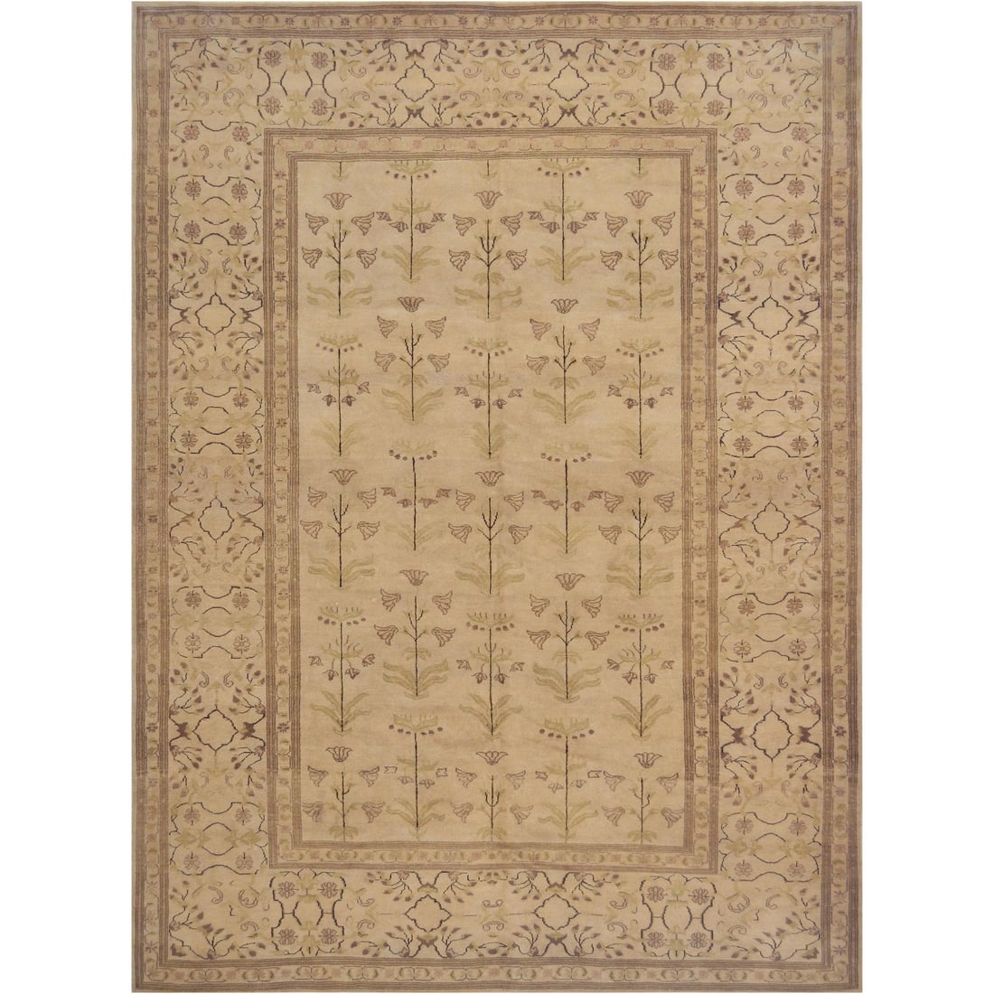 Mansour Genuine Handwoven Agra Rug: A high quality Agra from Egypt featuring a very unique all over decorative design and beautiful Earth tone colors. 100% fine natural wool pile.
