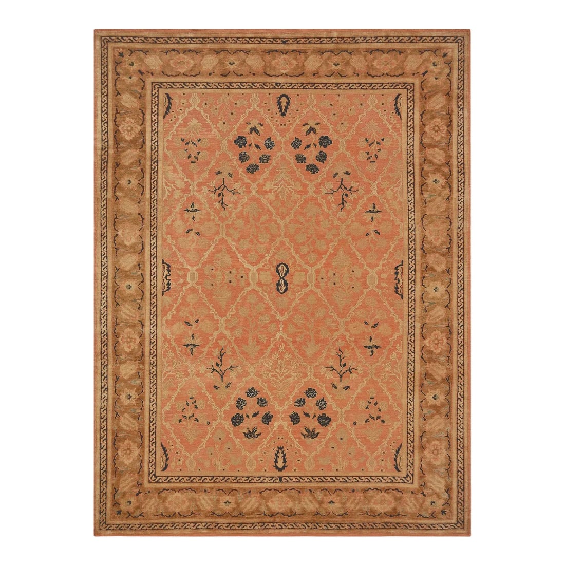 Mansour Handwoven Agra Rug: Fine hand-knotted Agra from Pakistan featuring an amazingly beautiful panel design with masterful color combinations 100% fine natural hand-spun wool pile.