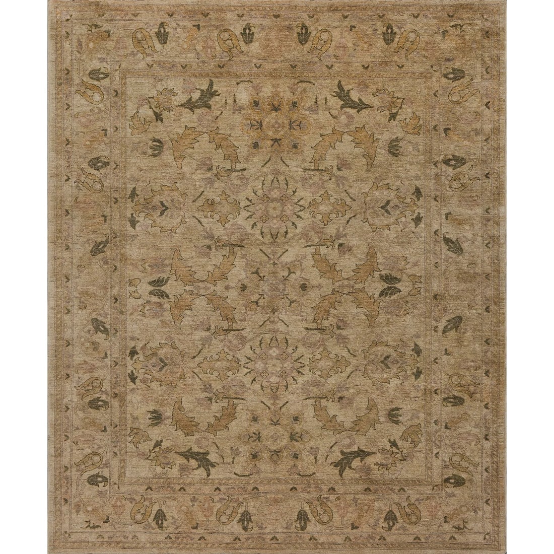 Mansour Handwoven Agra Rug - 8'1" X 9'8": This brand new Agra from Pakistan features Earth tone colors with some black accent touch. it is made of 100% fine wool and natural dyes