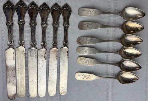 6 Antique Sterling Silver Knives & 6 Sterling Silver Spoons (1 of 3)