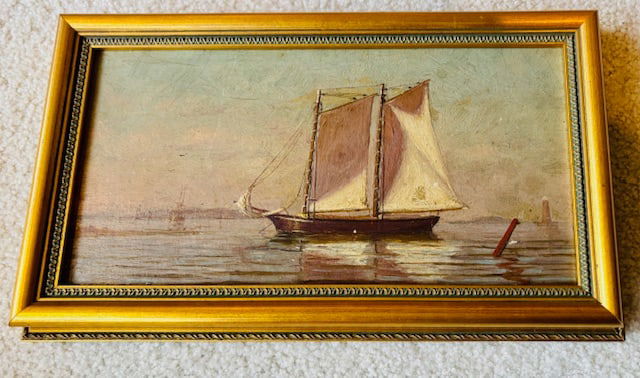Benjamin Wyatt Stillwell (1831-1914) Oil-on-Canvas Schooner in Newport Harbor (1 of 5)