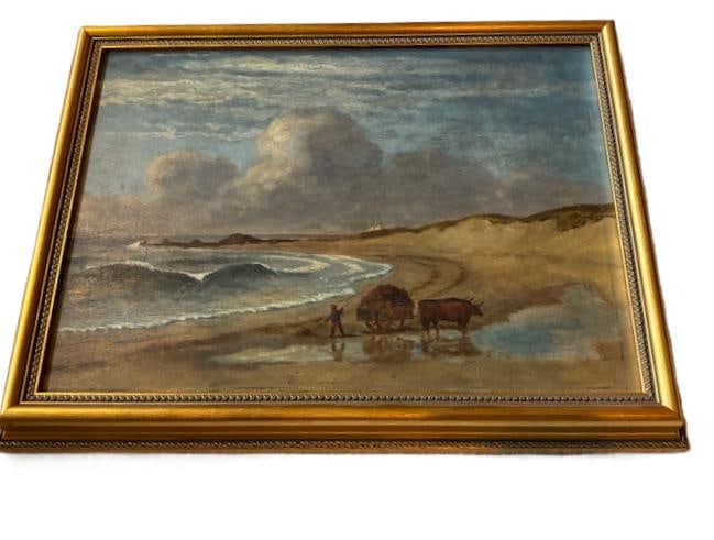 Benjamin Wyatt Stillwell (1831-1914) Oil-on-Canvas, Wagon on Shore Scene (1 of 4)
