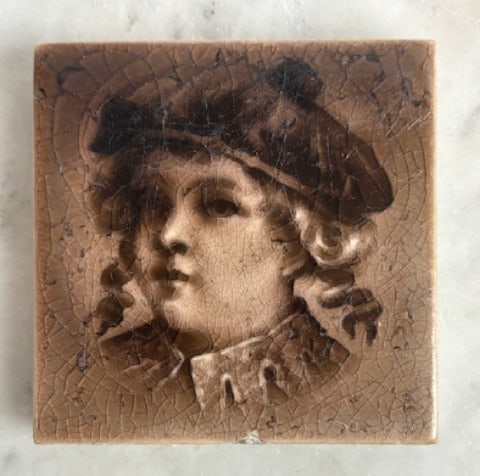 Small Ceramic Tile Portrait of Young Lad, Rare, A&E Tile Co., Limited (1 of 2)