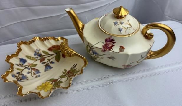 Doulton Lambeth Floral Tea Pot & Side Dish England (1 of 3)