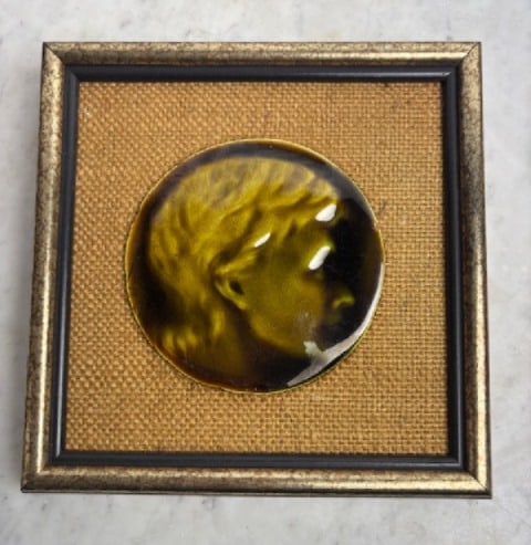 1890s Art Pottery Brown Majolica Woman Portrait Tile (1 of 2)