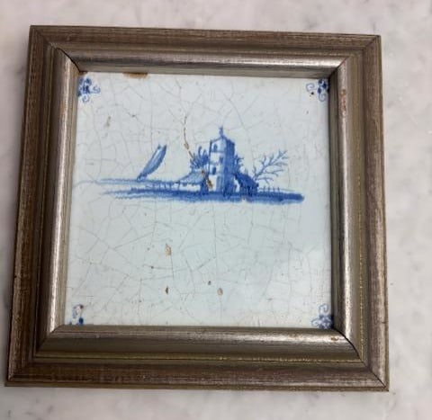 Antique Blue & White Art Tile (1 of 2)