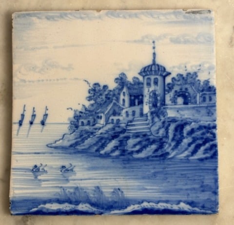Cobalt Blue & White Antique Delft Dutch Tile: Cobalt Blue & White Antique Delft Dutch Tile