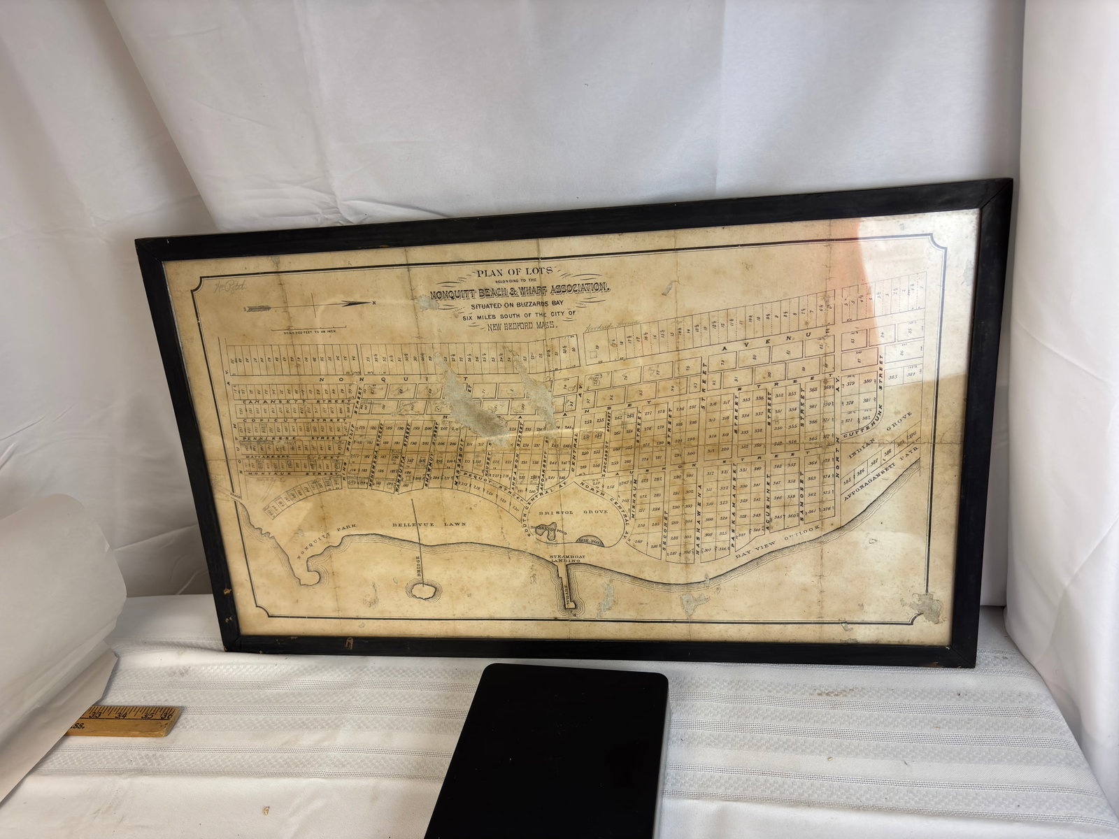 Early Plot Map of the Exclusive Nonquitt, South Dartmouth, Massachusetts, Framed Under Glass: Early Nonquitt Property Map - Large Version, Framed Under GlassOriginal owner (Wm. Rotch) signed in upper left, appeared to write notes, of which families lived where among the private, exclusive comm
