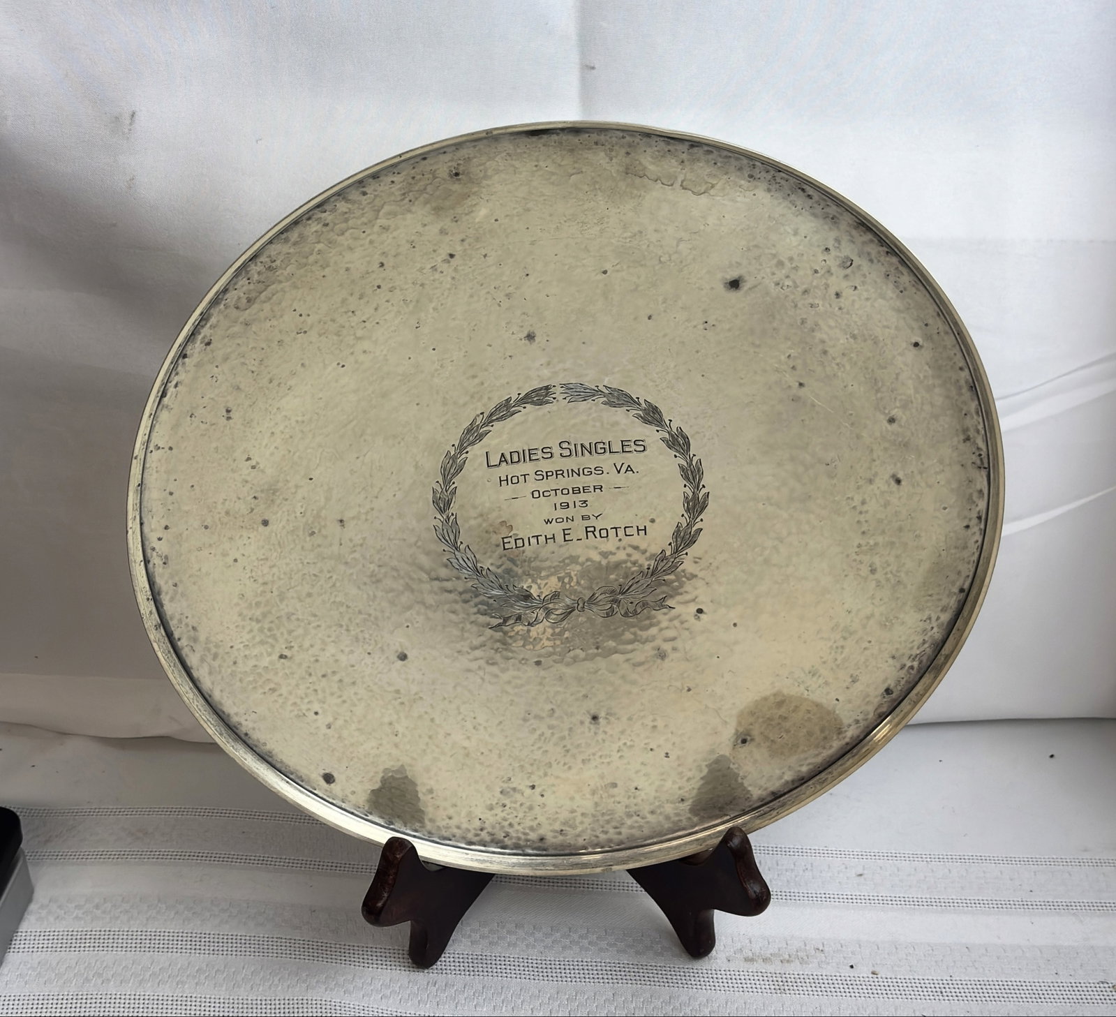 Sterling Trophy Bowl - "Edith Rotch, Hot Springs VA" 1913, Women's Singles Champion: Sterling Trophy Bowl - "Edith Rotch, Hot Springs VA" 1913, Women's Singles ChampionEdith Eliot Rotch (August 11, 1874 – December 11, 1969) was an American tennis player and amateur radio operator of