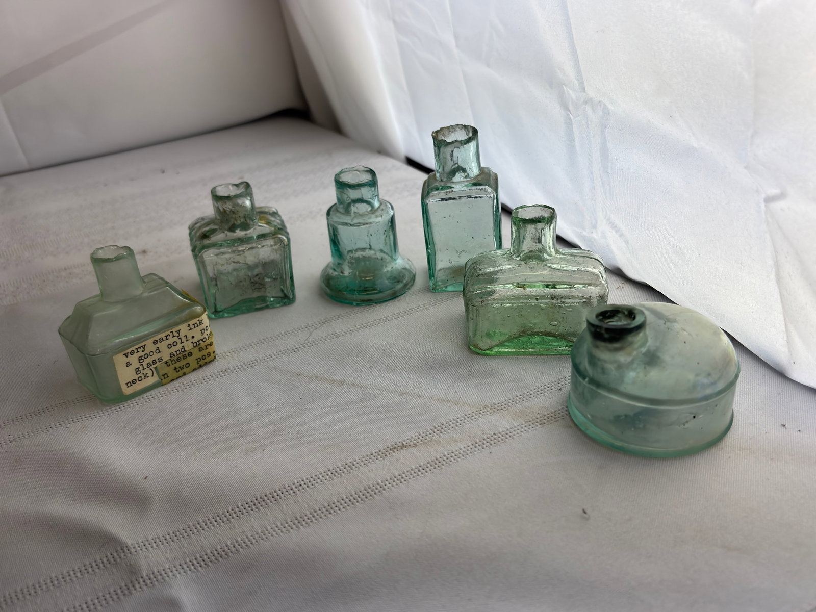 Set of 6 Early Inkwells: Set of 6 Early Hand Blown Inkwells, necks appear to be attached separately, these are quite old.