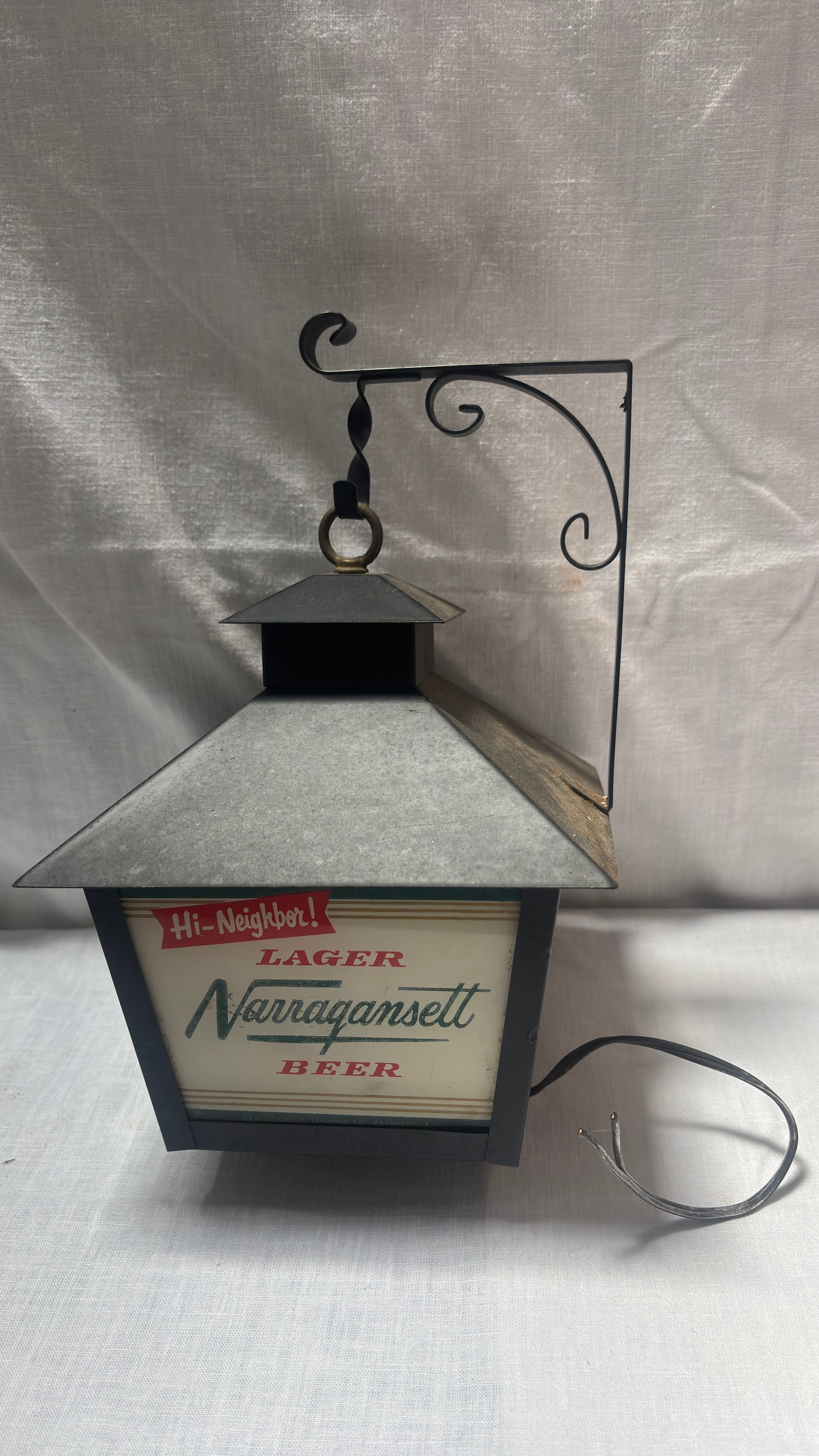 Vintage 1950's Narragansett Hanging Lantern Sign "Hi Neighbor" (1 of 2)