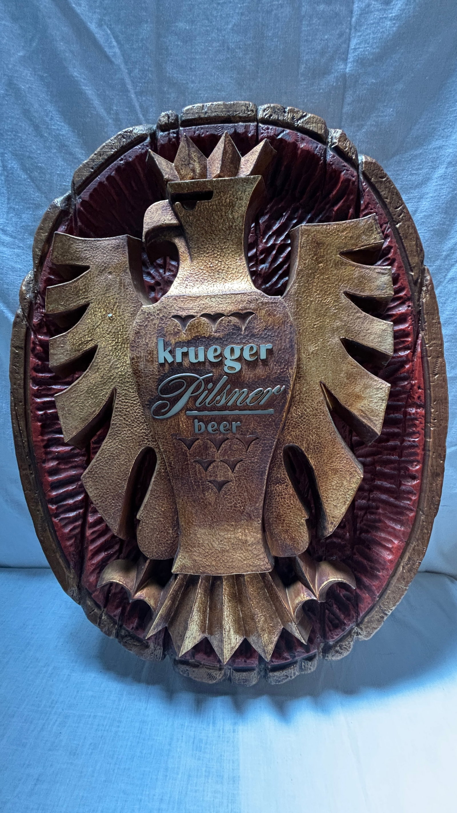 Vintage Krueger Beer Lighted Sign - 3D Eagle Crested Medallion Bar Light Sign (1 of 5)