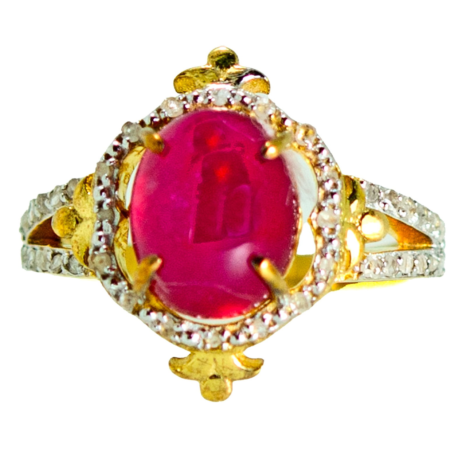 18K Gold-Plated 925 Silver Ruby Ring with Diamonds – Size 54: Ruby center framed with diamonds on an 18K gold-plated 925 silver band, size 54, offering a romantic, vintage-inspired feel.