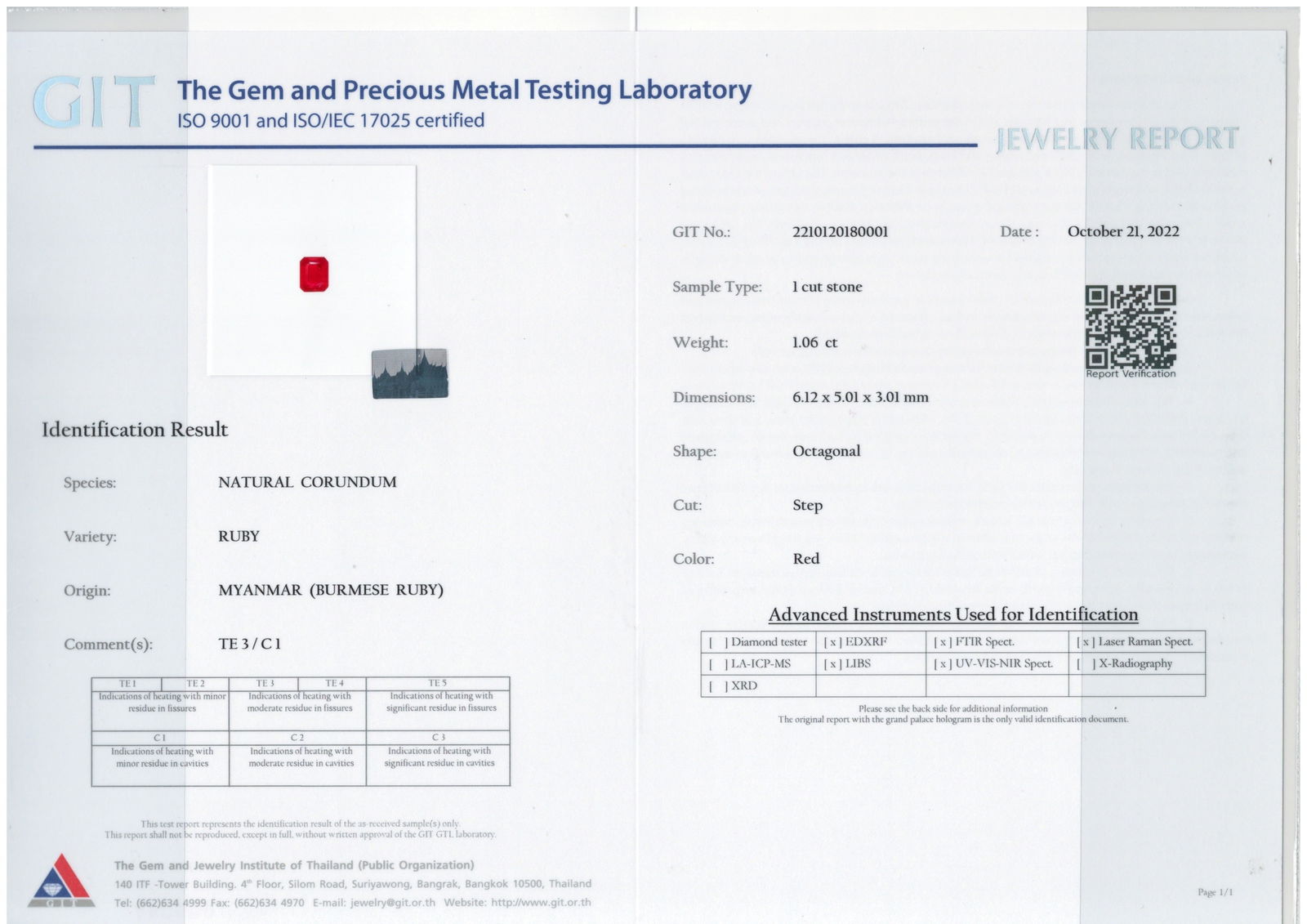 1.06 Cts GIT Certified Ruby - 3