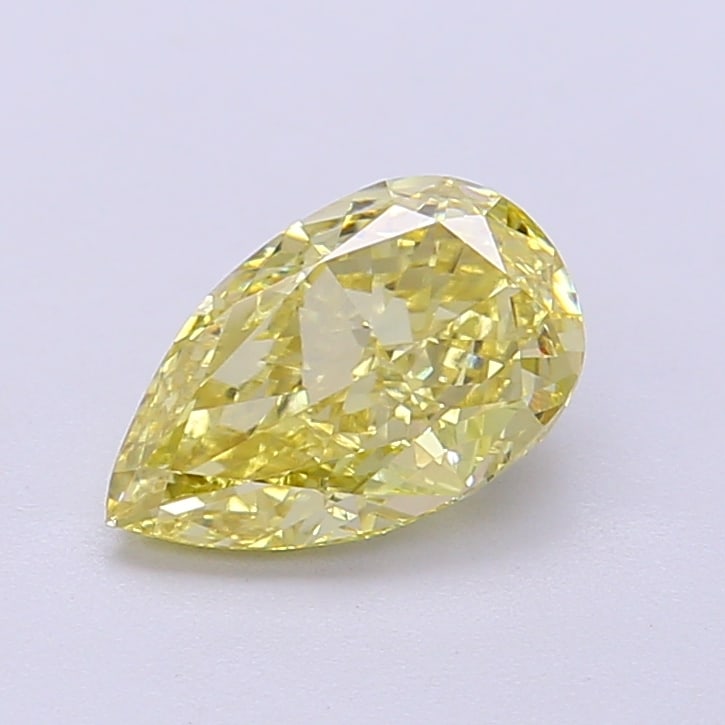 1.3 Lab Grown Diamond FANCY INTENSE YELLOW PEAR Shape: Featuring a 1.30 ct lab-grown diamond in Fancy Intense Yellow, cut with an elongated teardrop silhouette. A great choice for a minimalist setting, this stone delivers rich color depth with strong visu