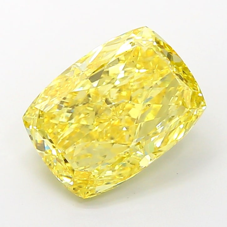 5.42 Lab Grown Diamond FANCY INTENSE YELLOW CUSHION Shape: A striking a 5.42 ct lab-grown diamond in Fancy Intense Yellow, cut with soft corners with lively brilliance. Perfect for a modern bespoke piece, this stone delivers rich color depth with strong visua
