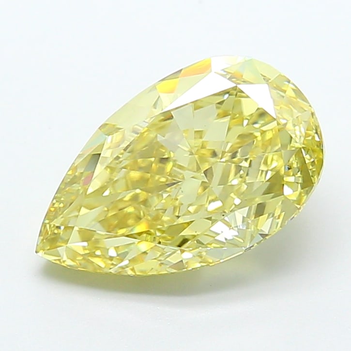 5.92 Lab Grown Diamond FANCY INTENSE YELLOW PEAR Shape: Showcasing a 5.92 ct lab-grown diamond in Fancy Intense Yellow, cut with an elongated teardrop silhouette. Ideal for a solitaire ring, this stone delivers rich color depth with strong visual presence