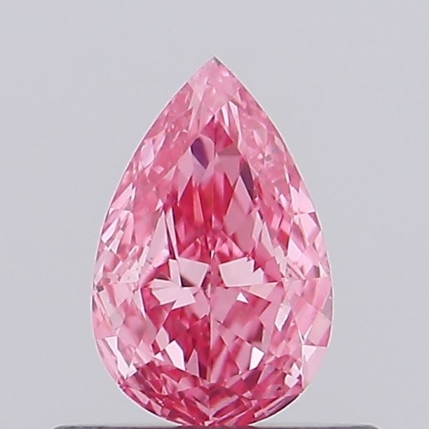 0.41 Lab Grown Diamond FANCY VIVID PINK PEAR Shape: Presenting a 0.41 ct lab-grown diamond in Fancy Vivid Pink, cut with a graceful teardrop profile. Pairs beautifully with a earring drops, this stone delivers high-saturation color that stands out beau