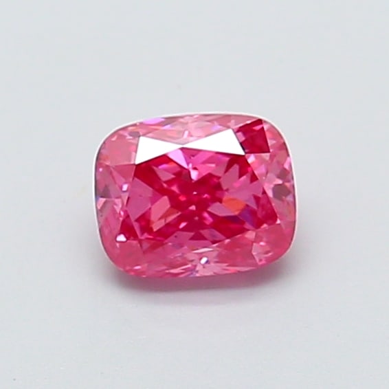 0.65 Lab Grown Diamond FANCY VIVID PURPLISH PINK CUSHION Shape: Showcasing a 0.65 ct lab-grown diamond in Fancy Vivid Purplish Pink, cut with soft corners with lively brilliance. Ideal for a solitaire ring, this stone delivers high-saturation color that stands out