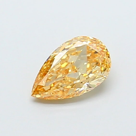 0.93 Lab Grown Diamond FANCY ORANGE PEAR Shape: Showcasing a 0.93 ct lab-grown diamond in Fancy Orange, cut with a classic pear outline with a tapered tip. Ideal for a solitaire ring, this stone delivers a pleasing color presence with bright life a