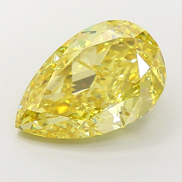 6.1 CTS IGI CERTIFIED LAB GROWN DIAMOND PEAR SHAPE FANCY VIVID YELLOW VVS2: IGI Certified lab-grown diamond. Spectacular in size and saturation, this 6.10-carat Fancy Vivid Yellow pear-shaped diamond is a true statement. VVS2 clarity and IGI certification make it investment g