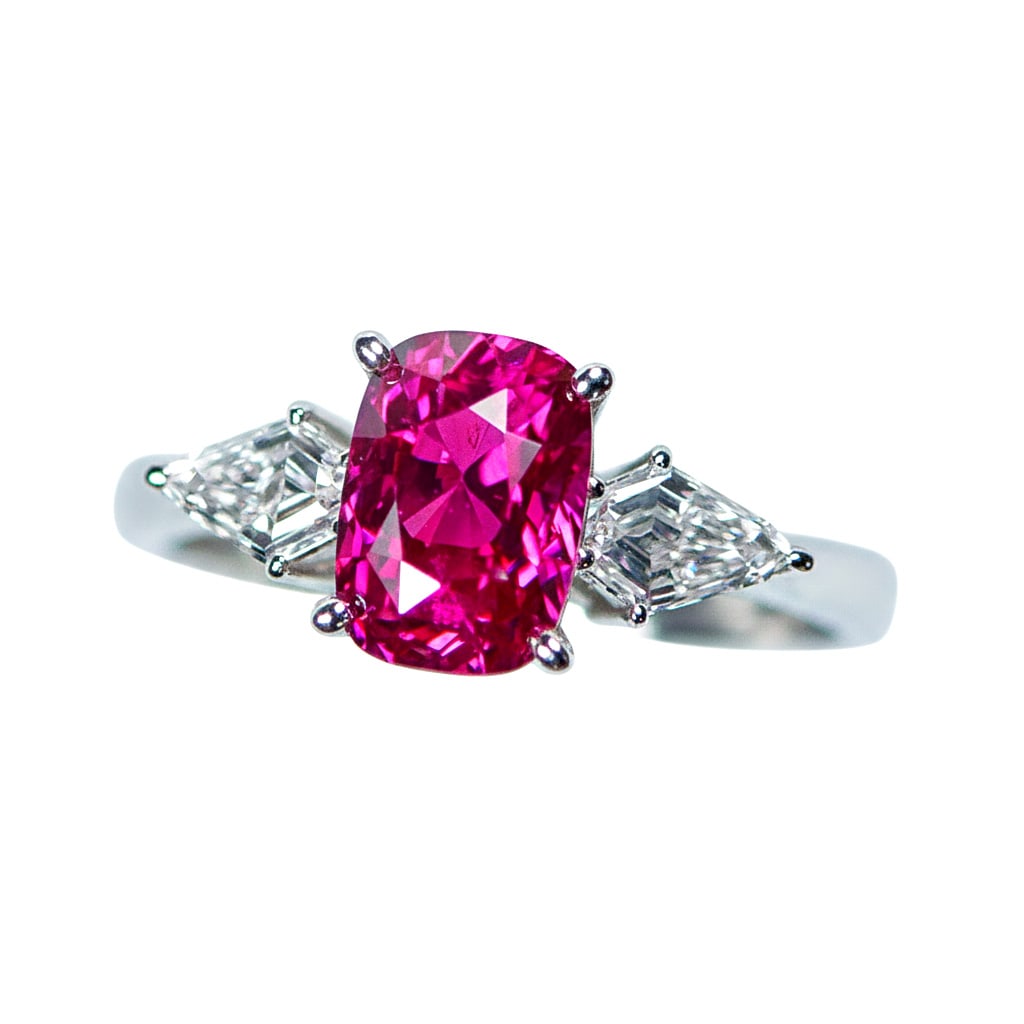 Ring - 18 kt. White gold Ruby - Diamond (ring size 52) (1 of 6)