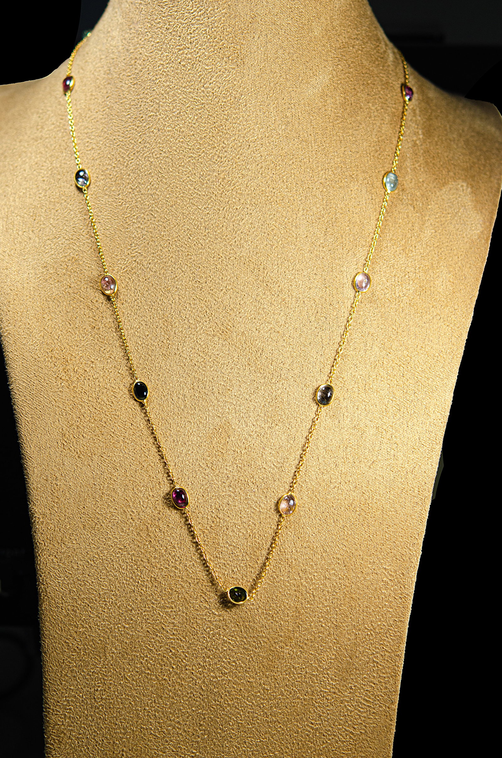 18K Gold-Plated 925 Silver Chain with Multi colour Tormaline: Vibrant 18K gold-plated 925 sterling silver chain adorned with a stunning array of colorful Tourmaline, featuring multicolored tourmaline as the star alongside accents like amethyst, ruby-tones, and m