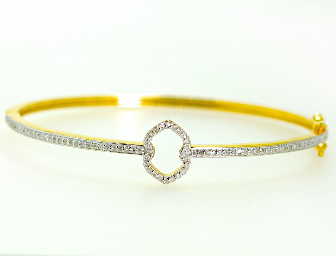 18K Gold-Plated 925 Silver Diamond Bracelet: Additional style of our diamond bracelet in 18K gold-plated 925 silver, designed to pair effortlessly with watches and other bangles.