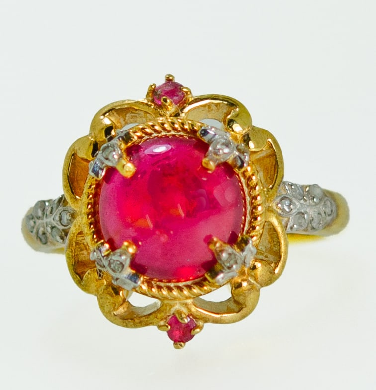 18K Gold-Plated 925 Silver Ruby Diamond Ring – Size 57 (1 of 2)