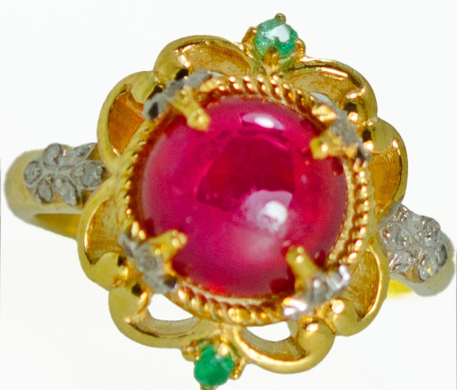 18K Gold-Plated 925 Silver Diamond Ring with Ruby & Emerald – Size 57.5 (1 of 2)