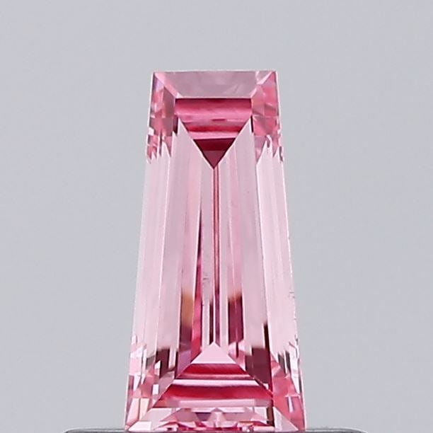 Fancy Lab Grown Diamond TAPERED BAGUETTE Shape 0.31 cts VVS2 Grade FANCY INTENSE PINK Color: Fancy Lab Grown Diamond TAPERED BAGUETTE Shape 0.31 cts VVS2 Grade FANCY INTENSE PINK Color. Natural fancy colour lab-grown diamond, certified. Ideal for bespoke fine jewelry, engagement rings, and co