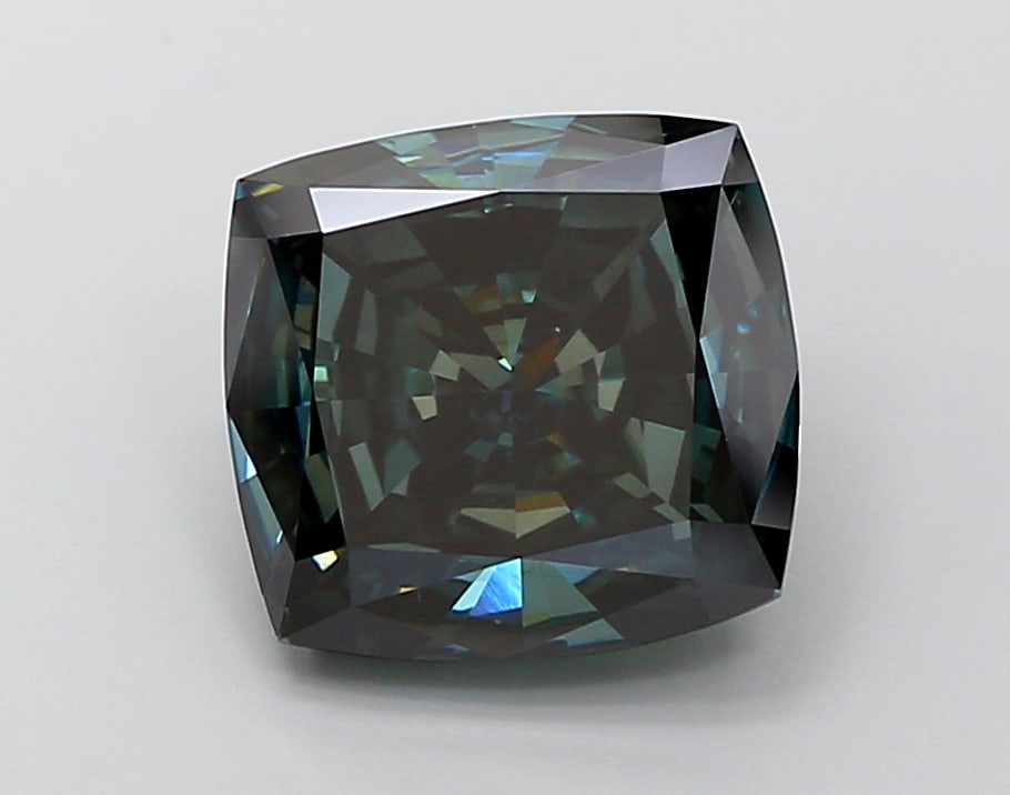 Fancy Lab Grown Diamond SQUARE CUSHION Shape 5.27 cts VS2 Grade FANCY DEEP GREEN Color (1 of 1)