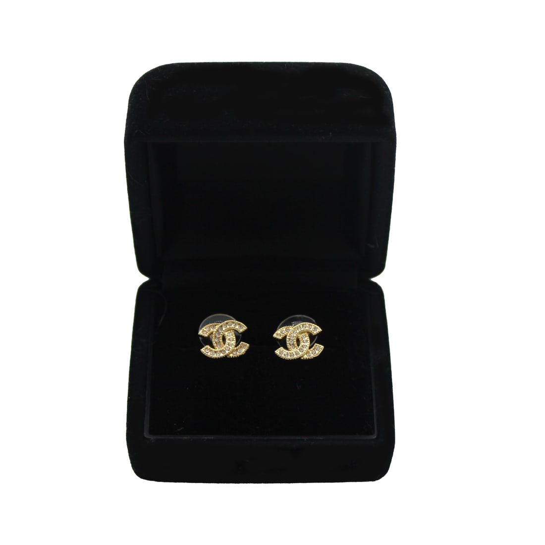 Chanel-Style CC Logo Crystal Stud Earrings (1 of 1)