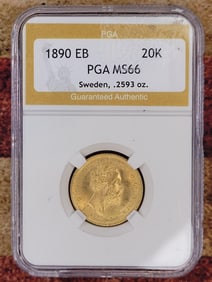 Beautiful Gold 1890 EB 20 Kronor PGA MS66