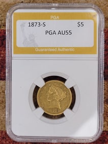 Amazing $5 Gold Eagle 1873-S PGA AU55