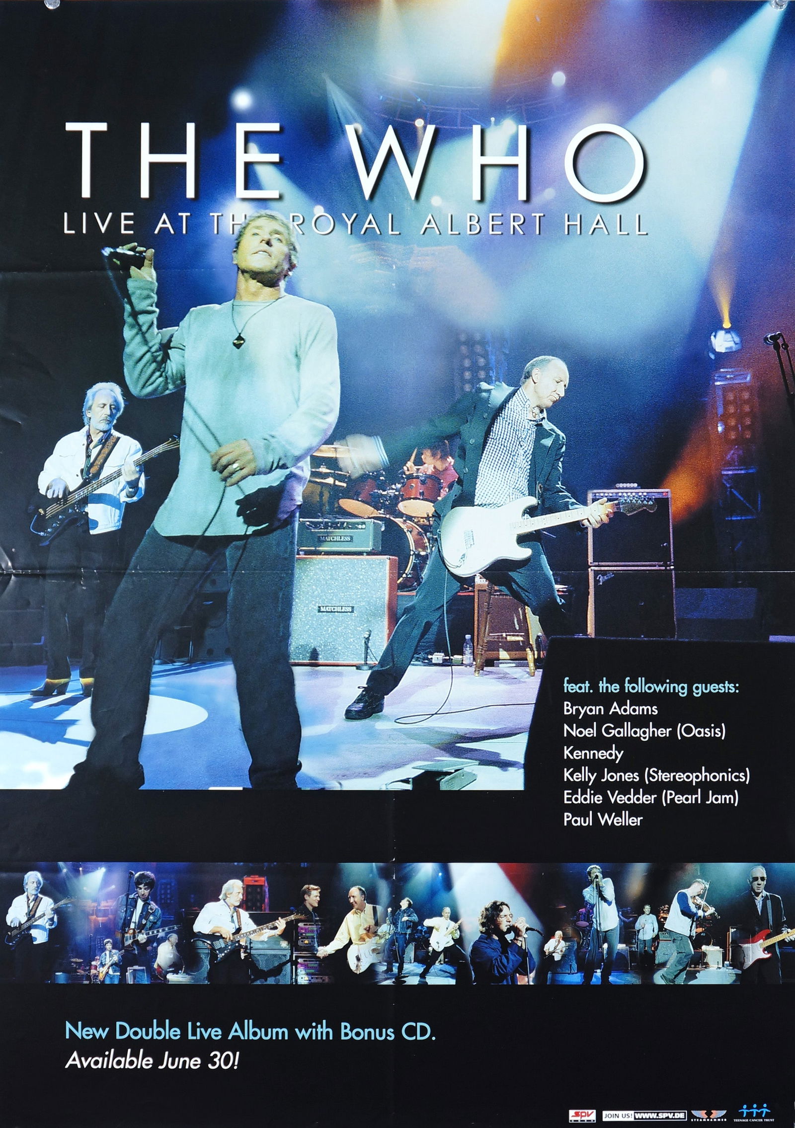 The Who- Live at Royal Albert Hall: Vintage promotional poster for The Who's 2003 live album "Live at the Royal Albert Hall"; features the iconic British rock band from the early 2000s; recorded in London in 2000 with special guests