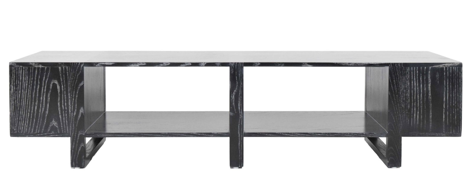 Dunbar Attributed Cocktail/Coffee Table in Cerused Ebony Oak: This stunning table is crafted from oak featuring a striking ceruse ebony finish that accentuates its beautiful grain pattern. Designed with functionality in mind, it offers ample storage with several