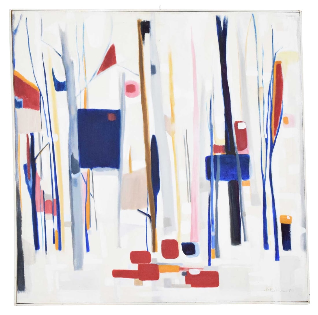 B. Keville Oil on Canvas Abstract: Mid-century modern oil on canvas by B. Keville