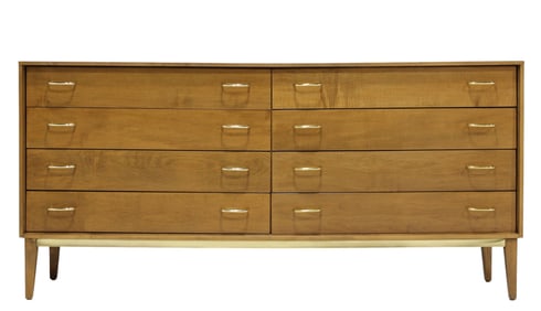 Mid Century Walnut Dresser with Brass Pulls and Trim